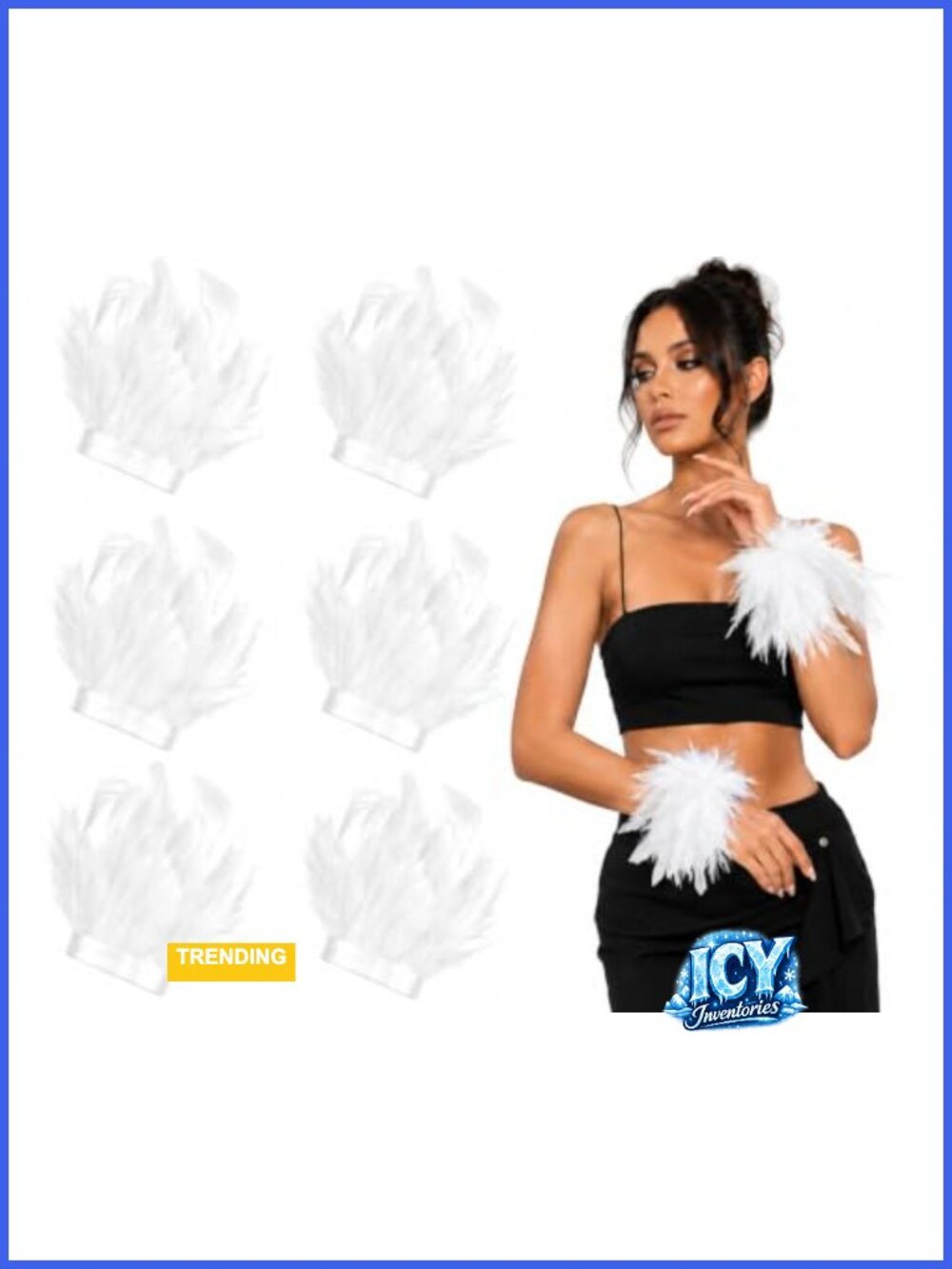 6 Pair Feather Wrist Cuffs Gloves Halloween Costume Cosplay Gothic